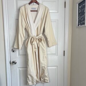 RESTORATION HARDWARE Cream Terry Lined Long Robe with Tie Belt Size Medium